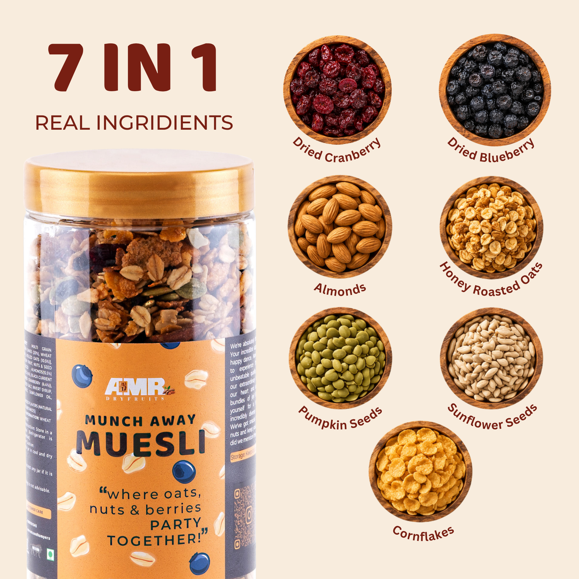 Munch Away Muesli | Honey Roasted Oats, Seeds & Berries | Wholesome Anytime Snack