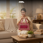 AMR Harvest Treasure Bag | Customisable Dry Fruit Gift Bag | Premium Embroidered Packaging | Yellow | Fill It Your Way