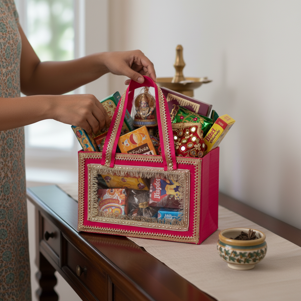 AMR Harvest Treasure Bag | Customisable Dry Fruit Gift Bag | Premium Embroidered Packaging | Yellow | Fill It Your Way