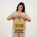 AMR Harvest Treasure Bag | Customisable Dry Fruit Gift Bag | Premium Embroidered Packaging | Yellow | Fill It Your Way