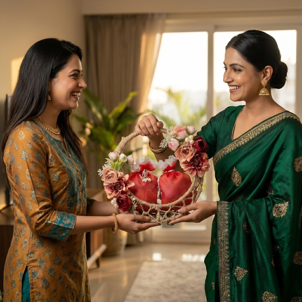 AMR Floral Potli Basket | Premium Almonds & Cashews | 2 Potlis × 500g | 1kg | Floral Jute Gift Basket